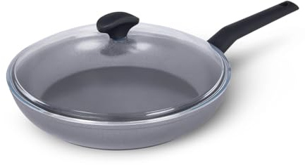 TVS ORIGINE INDUCTION Padella Antiaderente 30 cm, Rivestimento EXP formulato SENZA PFAS, Made in Italy, per tutti i piani cottura, con Coperchio in vetro e pomolo portamestolo