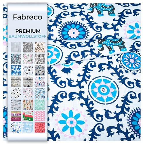 Fabreco - 100% Premium Baumwollstoff Meterware 100x160cm - Elefant, Mandala, indisches Muster | 220 g/lfm – Weich, langlebig & hautfreundlich | Stoffe Zum Nähen & Dekoration | Stoff Meterware - Fabric