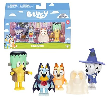 Bluey Pack 4 Figuras, Costume Party, Figuras Articuladas Amigos Preparados para IR de Aventuras, Muñecos de la Serie Infantil, Juguetes Exclusivos, Famosa (BLY86000)