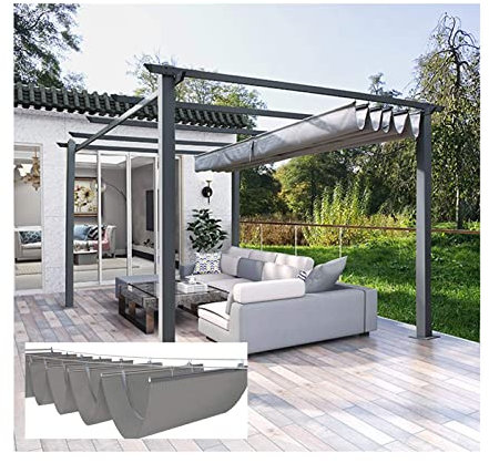 Einziehbares U-förmiges Schieberollo Plane mit einfachem Montage-Kit für Pergola Abdeckung, Glas Hausmarkise (Größe: W0.6 x L3m/B 1.96 x 25.6m)