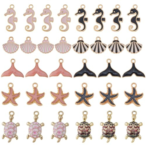 DICOSMETIC 40 pezzi 10 stili ciondoli oceanici ciondoli animali marini lega smaltata ciondoli da spiaggia fascino conchiglia stella marina ciondoli cavalluccio cavalluccio marino per la fabbricazione