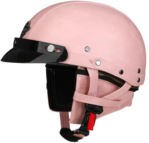 Woljay Vintage Retro Leder Motorrad Halbhelm Herren Damen Erwachsene für Cruiser Scooter Bike mit Schutzbrille Maske - DOT ECE geprüft