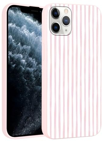 Yirlbey Gestreift Handyhülle für iPhone 11 Pro Hülle 5,8, Aesthetic Rosa und Weiß Striped Stripes Muster Motiv Design für Mädchen Schutzhülle Weiche Bunt Rosa Silikon TPU Dünn Bumper Case, Streifen