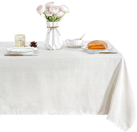 Tischdecke Abwaschbar Fleckschutz Geeignet 140x240cm Wasserabweisendes Tischtuch in Leinen-Optik aus Polyester, Kratzfest für Esszimmer, Balkon Garten Beige