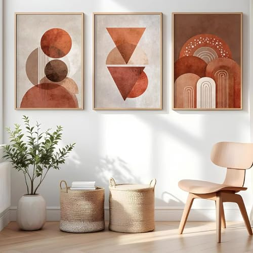 Xiyocadt 3er Poster Set, Terrakotta-Braun, Cremefarben, Abstraktes Böhmisches Dekor,Leinwandbilder Für Wohnzimmer, Schlafzimmer Und Badezimmer, Ohne Rahmen (40x50 cm)