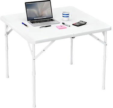 Niwugady Klapptisch Quadratisch 87x87x74cm Höhenverstellbar mit Griff Campingtisch Klappbar Tisch Wetterfest Gartentisch Balkontisch Tragbarer Klapptisch Esstisch für Küche BBQ Catering Party, Weiß