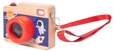 Amagogo Mini appareil photo en bois factice, avec sons et lumières réalistes, jouet sensoriel à lentille kaléidoscopique pour enfants. Idéal comme cadeau