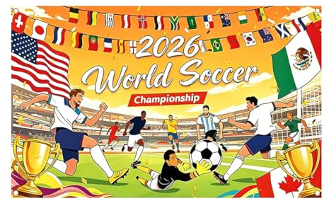 HAPZUR Fußball WM 2026 Fahne, 1x 180x110cm, Beidseitig Bedruckt, 4 Metallösen für Party & Garten Deko, Weltmeisterschaft Fanartikel, Wetterfest & Langlebig