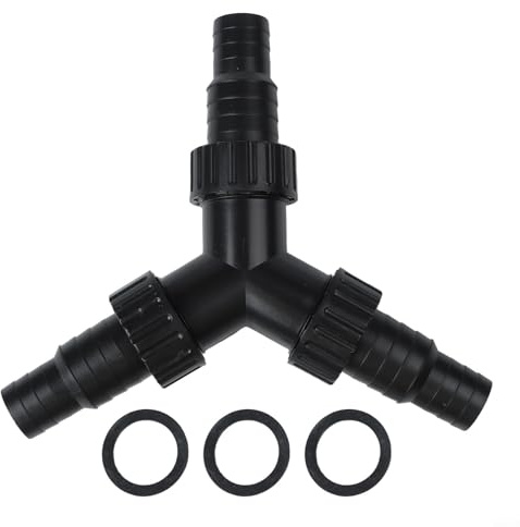 Teiler für Teichpumpe Y-Verteiler mit Ventil einstellbar Schlauchverbinder 20mm 25mm für Koi Teich Brunnen Wasserverteilung schwarz(01)