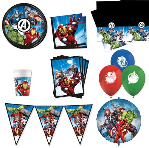 Marvel Avengers Evergreen Tableware & Decorations Deluxe XL Party Set For 16 Guests (89pc)