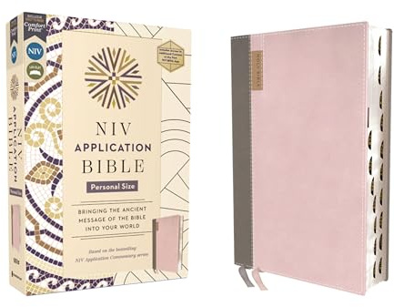 NIV Application Bible, Personal Size, Leathersoft, Pink/Gray, Red Letter, Thumb Indexed, Comfort Print: Bringing the Ancient Message of the Bible into Your World