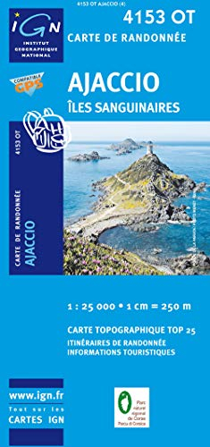 Korsika Ajaccio 1 : 25 000: Iles sanguinaires: Îles Sanguinaires. Courbes de niveau, informations touristiques detaillées. Compatible avec le système GPS (TOP 25)