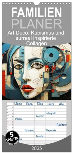 Familienplaner 2025 - Art Deco. Kubismus und surreal inspirierte Collagen mit 5 Spalten (Wandkalender, 21 cm x 45 cm), CALVENDO: Eine Hommage an Meisterwerke der Moderne (CALVENDO Kunst)