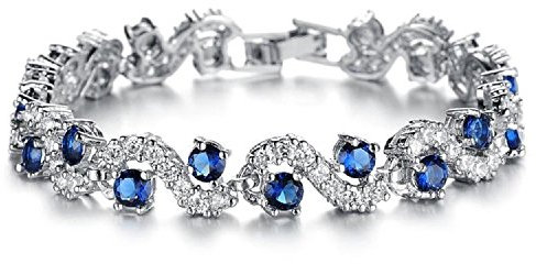 Crystalline Azuria Donna 18ct Placcato Oro Bianco Bracciale Tennis con Zaffiro simulato Blu Cristalli di Zirconi 18 cm