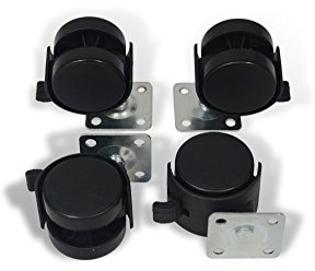 GTV 4 Stück Möbelrollen mit Bremse, 40mm, Kunststoff, Lenkrollen, 18kg Tragelast, Plattenmontage, 4X KUNSTSTOFF LENKROLLEN MIT BREMSE