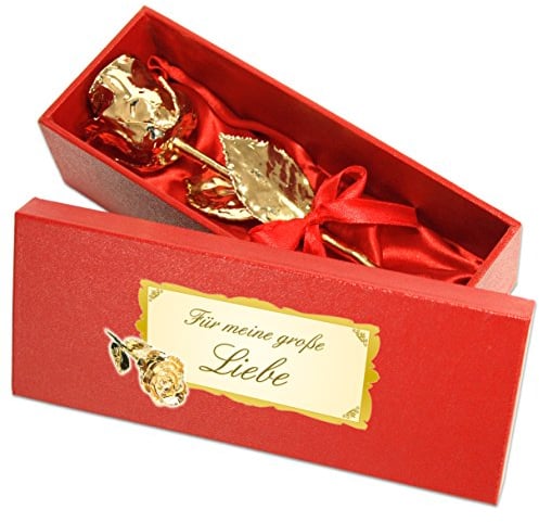 Echte Goldene Rose mit Widmung: Für meine große Liebe, überzogen mit 999er GOLD, circa 28 cm, mit Geschenkschatulle und Echtheitszertifikat