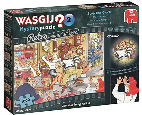 Jumbo 19154 Wasgij Mystery Retro 2 Stop The Clock Puzzle 1000 Teile, Mehrfarbig
