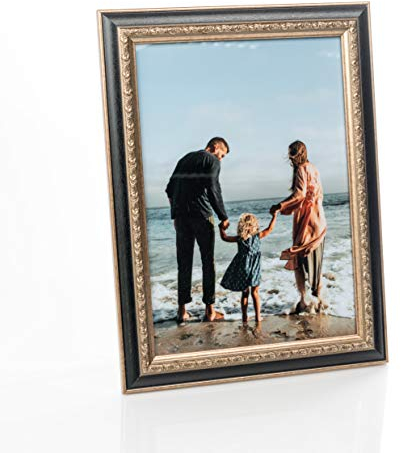 Cadre Photo en Bois Style Baroque pour Photos A4 - 21x29.7 cm Cadre Noir en Verre pour De Beaux Souvenirs | Cadre Photo Autoportant pour Affichage Mural & de Table, Format Vertical & Horizontal