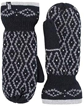 Heat Holders - Damen winter bunt fleece gestrickt strick fäustlinge handschuhe mit innenfutter (One size, Black)