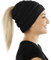 Balinco Damen & Mädchen Strickmütze mit Zopfloch - gestrickte Wintermütze (5a) (Schwarz)