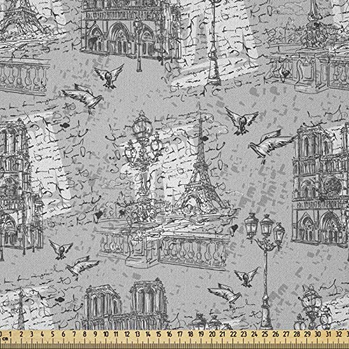 ABAKUHAUS Paris Stoff als Meterware, Seine-Notre Dame, Microfaser Multi Zweck Dekostoff für Kunsthandwerke, 3M (230x300cm), Weiß Schwarz Grau