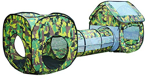 Tente de Jeu Enfants Maison 3 en 1 Tunnel Camouflage Pop Up Pliable pour Bébé Crawling en Plein Air Intérieur Piscine Jardin École Maternelle Cadeau Anniversaire