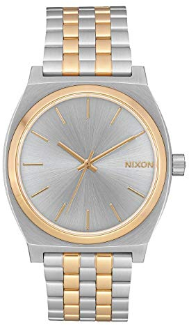 Nixon Time Teller Herrenuhr Analog Quarz mit Edelstahl Armband Silber / Gold