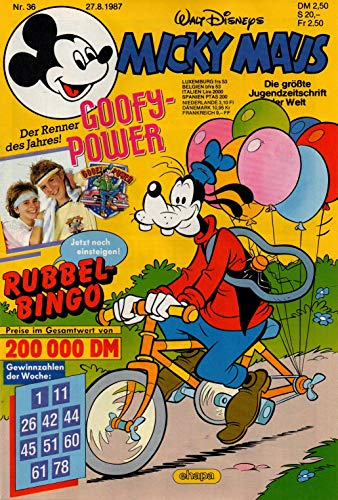 Micky Maus Zeitschrift - Nr. 36 - Vom 27.08.1987 - Komplett mit dem Heft-Extra Klamotten-Sticker Goofy-Power - Heft, Magazin, Broschüre