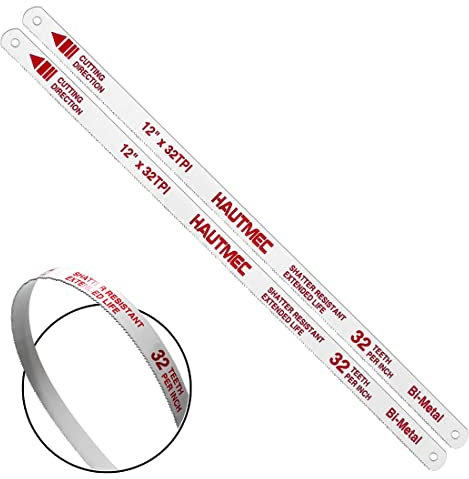 HAUTMEC 300mm Hacksaw Blades 32 TPI – 2 Pack 12 Bi-Metal Replacement Blades with High-Speed Steel Teeth and Spring Steel Body, Professional Grade, Fits Most Hacksaw Frames