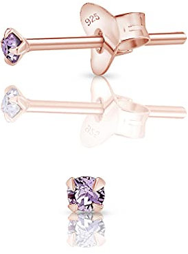 Orecchini Punto Luce Oro Rosa - Orecchini Placcati Oro con Brillantini di Cristallo Austriaco Viola - Orecchini Colorati - Orecchini Viola Donna - Orecchini Punto Luce Oro Rosa