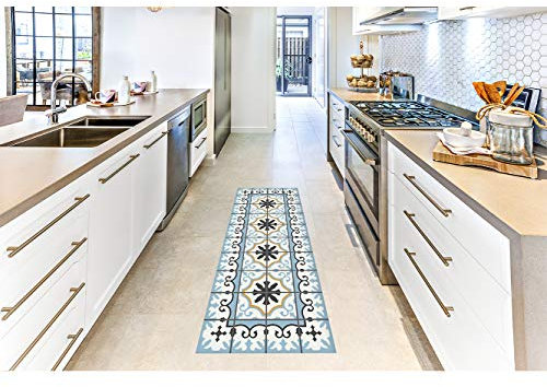 Teppich Mosaik Zimmer, PVC | verschiedene Größen | Teppich PVC | Vinylboden | Dekoration für Zuhause | Boden Sintasol | Bodenschutz | 60x80cm hellblau