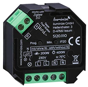 Ohne N-Leiter: iluminize Zigbee 3.0 Dimm-Aktor 1x230V, max. 200/400W, dimmen per Phasen-ab-schnitt