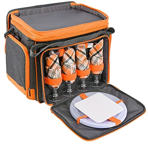 GEEZY Family Picnic Cool Bag Backpack Hamper Wine Cooler Coffee Bottle Holder Carrier (4 Person Insulated Shoulder Bag)