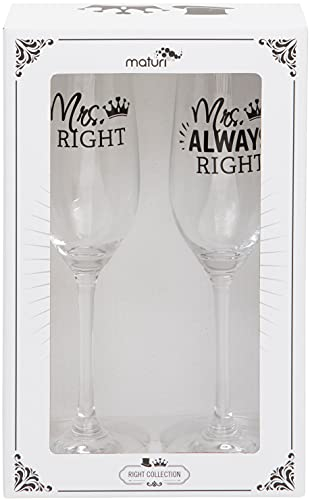 Maturi Lot de deux flûtes à champagne - Mrs Right Mrs Always Right, 220 ml
