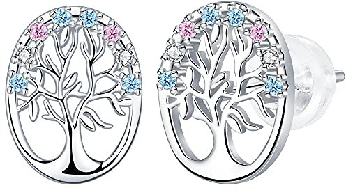 J.MUEN Lebensbaum Ohrringe Damen 925 Sterling Silber Ohrstecker mit Markengeschenkbox