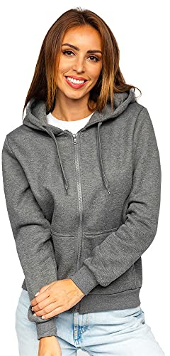 BOLF Damen Kapuzenpullover Reißverschluss Hoodie Sweatshirt mit Kapuze Pullover Pulli Langarmshirt Freizeit Sport Fitness Outdoor Casual Style W03B Dunkelgrau S [A1A]