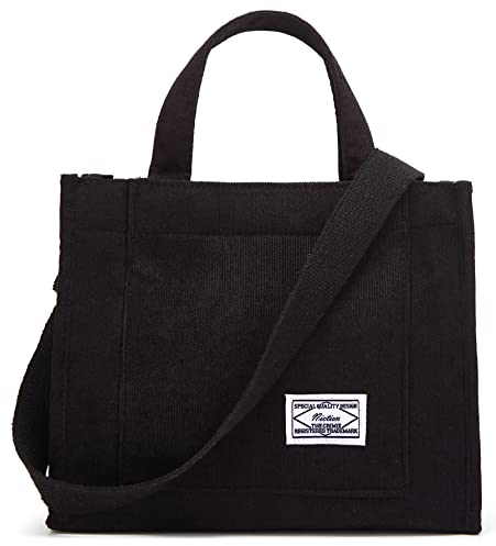 Niction Tragetasche Frauen Kleine Umhängetasche Stilvolle Tote Handtasche für Frauen Cord Hobo Bag Mode Crossbody Tasche College Tasche 2023, Schwarz, Einheitsgröße