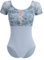 IMEKIS Damen Blume Ballettanzug Kurzarm Rückenfrei Tanzbody Ballett Trikot Top Gymnastikanzug Ballettkleidung Ballerina Tanzkleidung mit Abnehmbaren BH-Pad Blau M