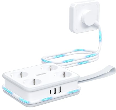 Steckdosenleiste mit USB-C NTONPOWER Mehrfachsteckdose 4 Fach Steckdosenleiste USB mit 1,6 Meter Verteilersteckdose Mehrfachsteckdose Wandmontage, Weiß