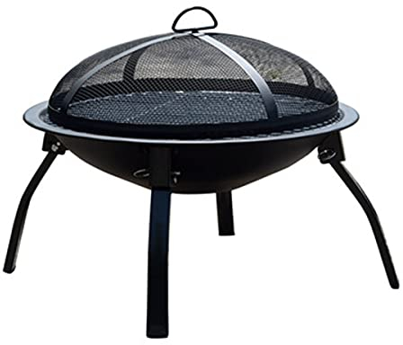 Feuerstelle für den Garten, rund, zusammenklappbar, 55 cm, für den Außenbereich, Holzofen, BBQ, Terrassenheizung, Metall, Camping, Feuerschale mit Deckel, Schürhaken, faltbare Beine