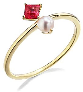 Daesar Eheringe Gold 750er, Ring Damen Schmal mit Rubin und Perle Gold Ring Verlobung und Hochzeit Gr.66 (21.0)