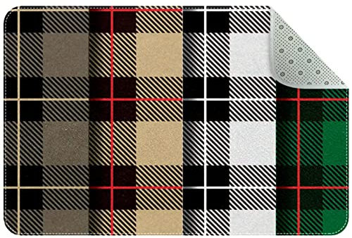 VBFOFBV Fußmatte, Outdoor-Innen-Fußmatte, strapazierfähige Bodenmatte, Rutschfester Teppich, vordere Fußmatte für Eingangsbereich, Terrasse,Gitter Plaid Gitter Karo Klassisches Vintage Patchwork