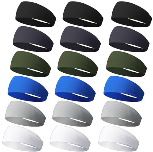 Wavyknot Sport-Schweißbänder für Herren und Damen, Camouflage-Stirnbänder, Workout, rutschfeste Stirnbänder, atmungsaktiv, Fitness, dehnbar, Unisex, Haarband für Yoga, Laufen, Radfahren, Ball, 18