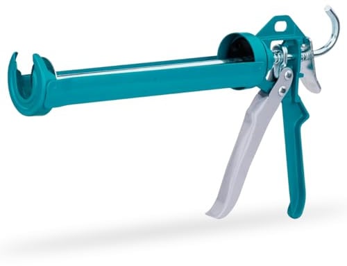 TOTAL - Silikonpistole - Mit geschlossenem Applikator - Versiegelt und repariert Fugen und Ecken - Drehdruckfunktion - Bequemer Aluminiumgriff - Länge 230 mm