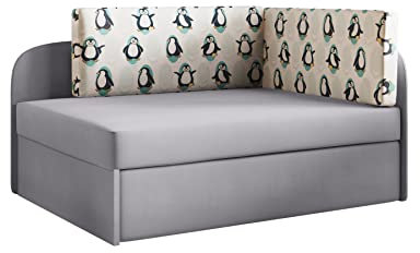Kaiser Möbel, Kinder Bett, Kindersofa mit Schlaffunktion, Bett Winnie, mit Bettkasten, Einzelbett Kinder Bett, Mädchen Junge, Kinderzimmer, Schlafzimmer, Grau-Pinguin Links
