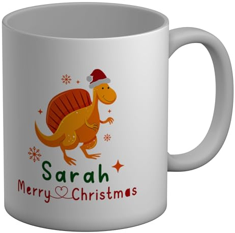 Shopagift Personalised Santa Hat Dinosaur with Merry Christmas Mug Museum Trex Reptile Dino White 11oz Large Ceramic Cup