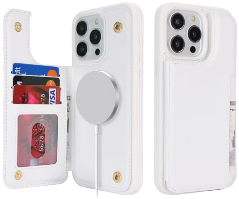 SailorTech for iPhone 12 Pro Max Case with Credit Card Holder Magsafe, iPhone 12 Pro Max Phone Leather Case for Women Compatible mag safe Card Slots Durable Shockproof Wallet Case - White