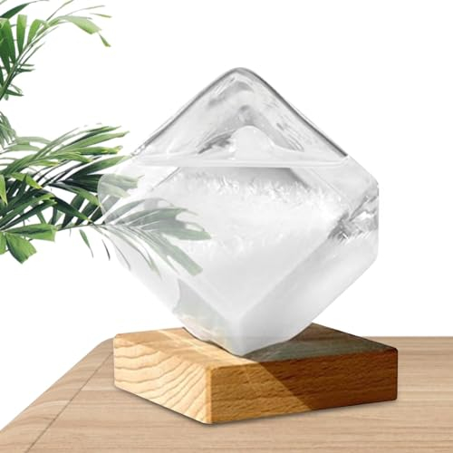 Sturmglas Wettervorhersage Flasche Wetterstation | Glaswürfelform Sturm Glas Büro Dekoration | Kreative Wetterglas Flüssigkeitsbarometer Mit Hölzern Sockel Für Zuhause Und Büro