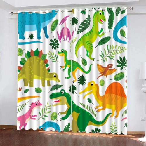 GIOVIA 3D Dino Vorhänge Abdunkelnde mit ösen 2 Stücks Gardinen Blickdicht Verdunkelungs Cartoon Dinosaurier Kälteschutz Scheibengardinen für Junge Mädchen Schlafzimmer B 280 X H 260 cm