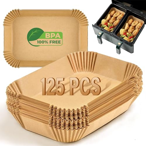 RECKNEY Papier Cuisson pour Air Fryer Ninja Foodi Dual, 125 Pièces Rectangulair Paper Liner Friteuse Sans Huile Accessoires pour Ninja AF300EU /AF451EU/ AF500 EU/Double Stack XL/Cosori 8.5l